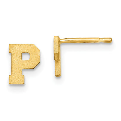 14K Yellow Gold 14Ky Brushed Letter P Initial Post Earrings