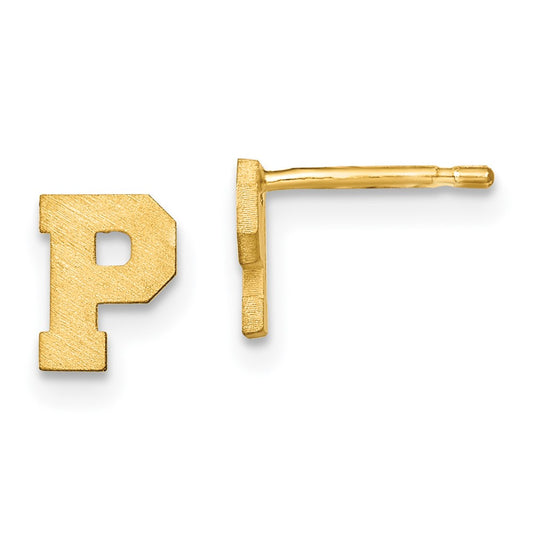 14K Yellow Gold 14Ky Brushed Letter P Initial Post Earrings