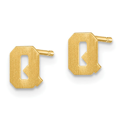 Gold Plated Sterling Silver Brushed Letter Q Initial Post Earrings