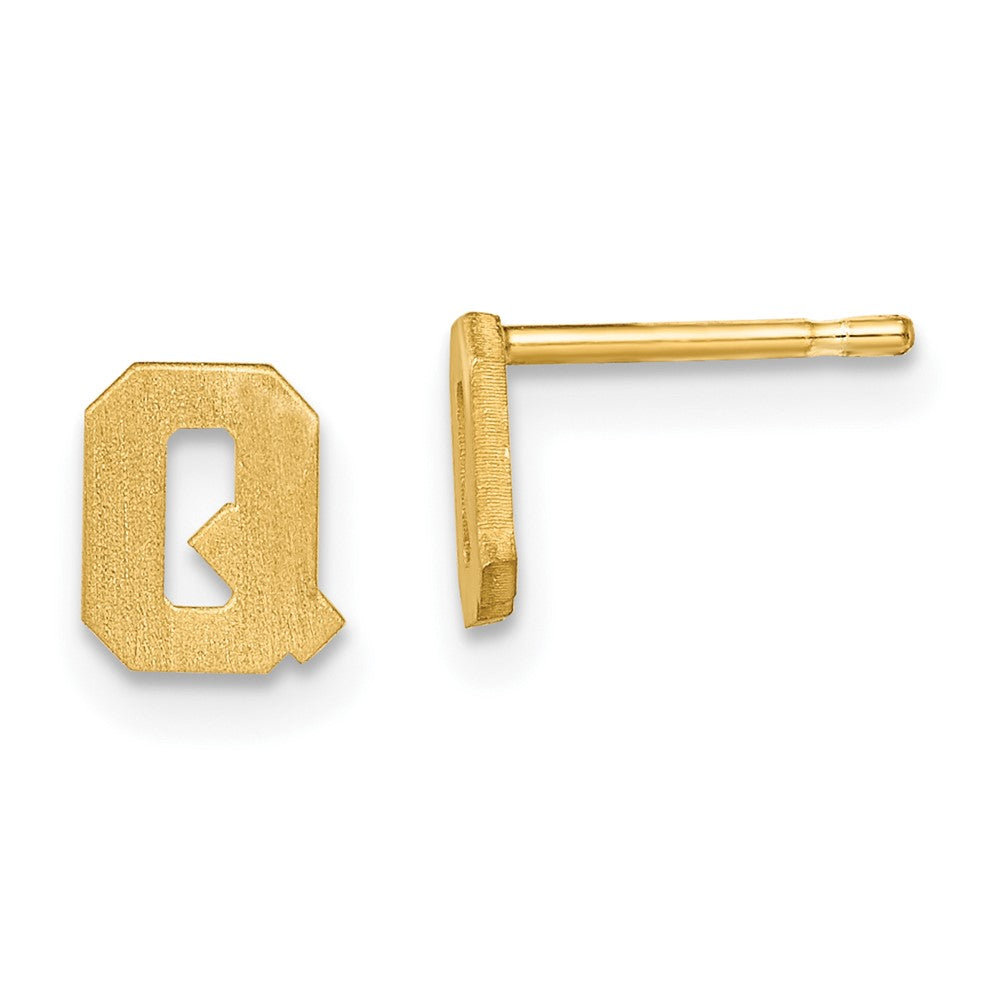 Gold Plated Sterling Silver Brushed Letter Q Initial Post Earrings