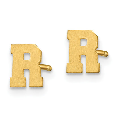 14K Yellow Gold 14Ky Brushed Letter R Initial Post Earrings