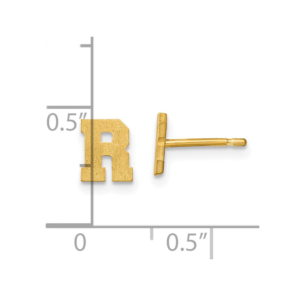 14K Yellow Gold 14Ky Brushed Letter R Initial Post Earrings