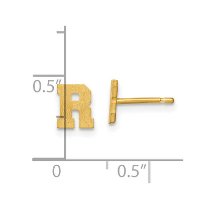 14K Yellow Gold 14Ky Brushed Letter R Initial Post Earrings
