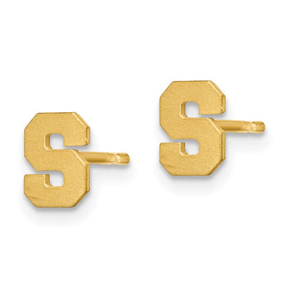 14K Yellow Gold 14Ky Brushed Letter S Initial Post Earrings