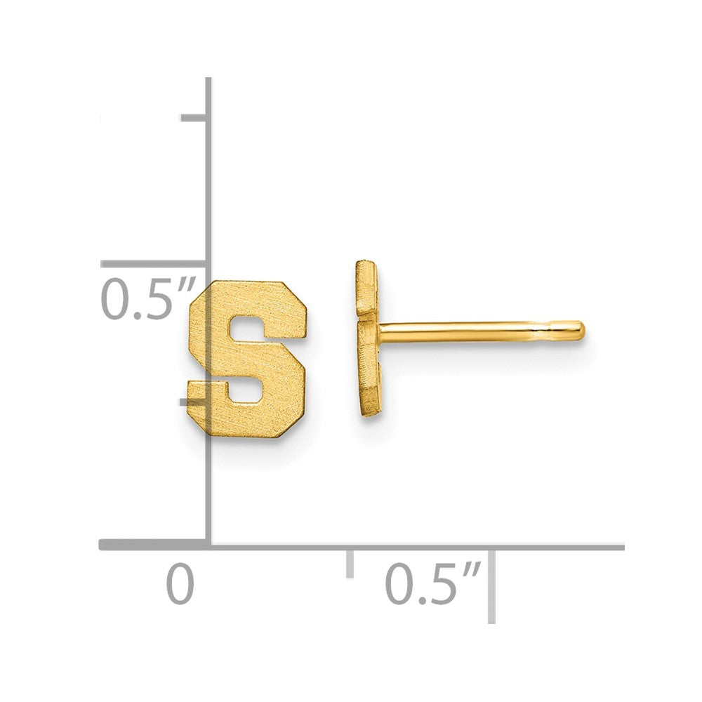 14K Yellow Gold 14Ky Brushed Letter S Initial Post Earrings