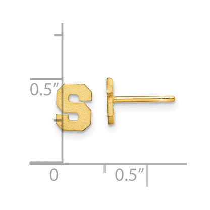 14K Yellow Gold 14Ky Brushed Letter S Initial Post Earrings