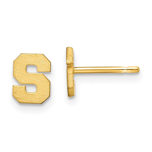 14K Yellow Gold 14Ky Brushed Letter S Initial Post Earrings