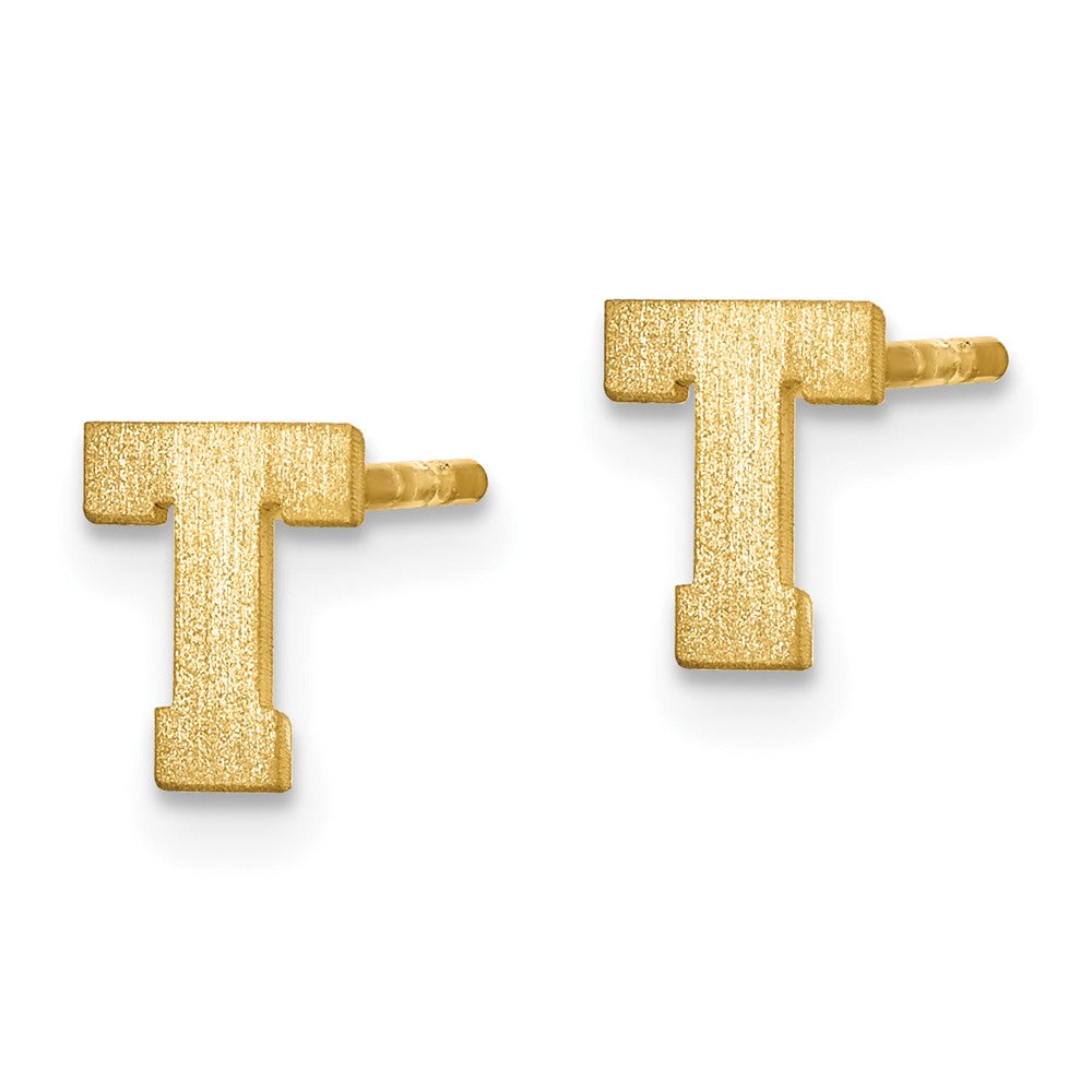Gold Plated Sterling Silver Brushed Letter T Initial Post Earrings