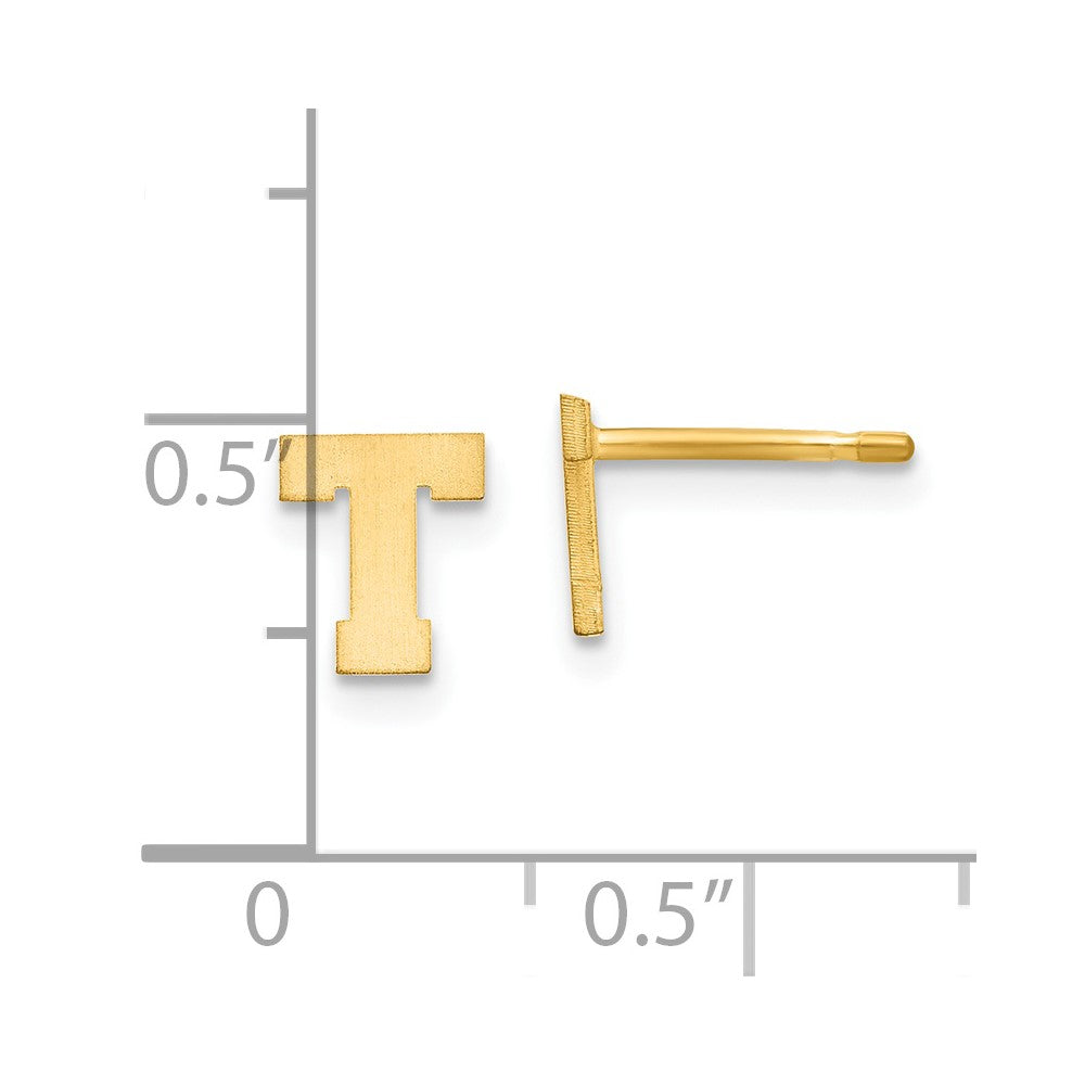 Gold Plated Sterling Silver Brushed Letter T Initial Post Earrings