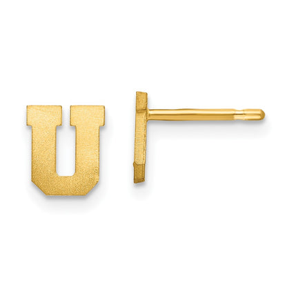 Gold Plated Sterling Silver Brushed Letter U Initial Post Earrings