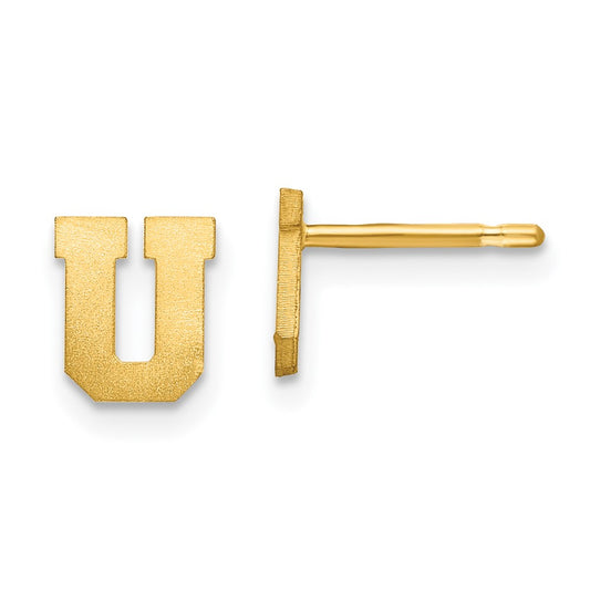 Gold Plated Sterling Silver Brushed Letter U Initial Post Earrings