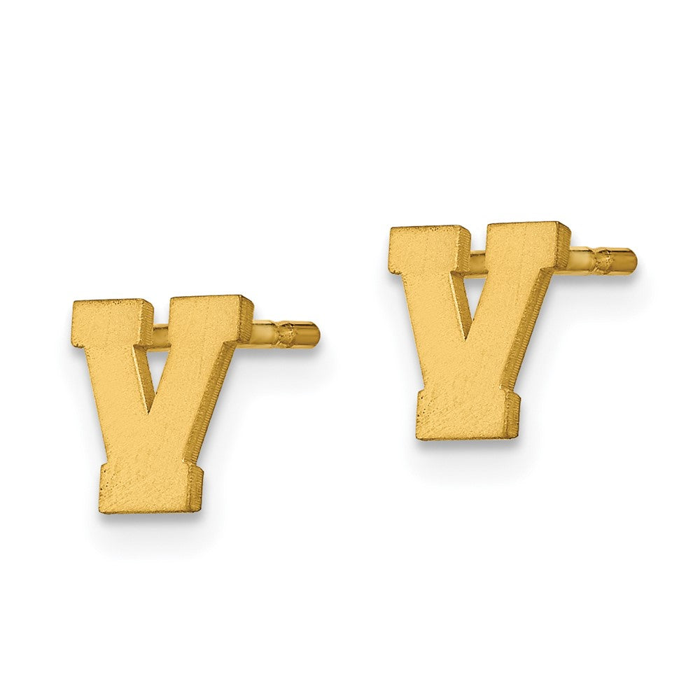 Gold Plated Sterling Silver Brushed Letter V Initial Post Earrings