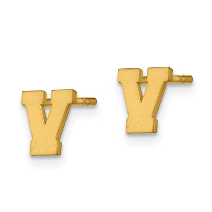 Gold Plated Sterling Silver Brushed Letter V Initial Post Earrings