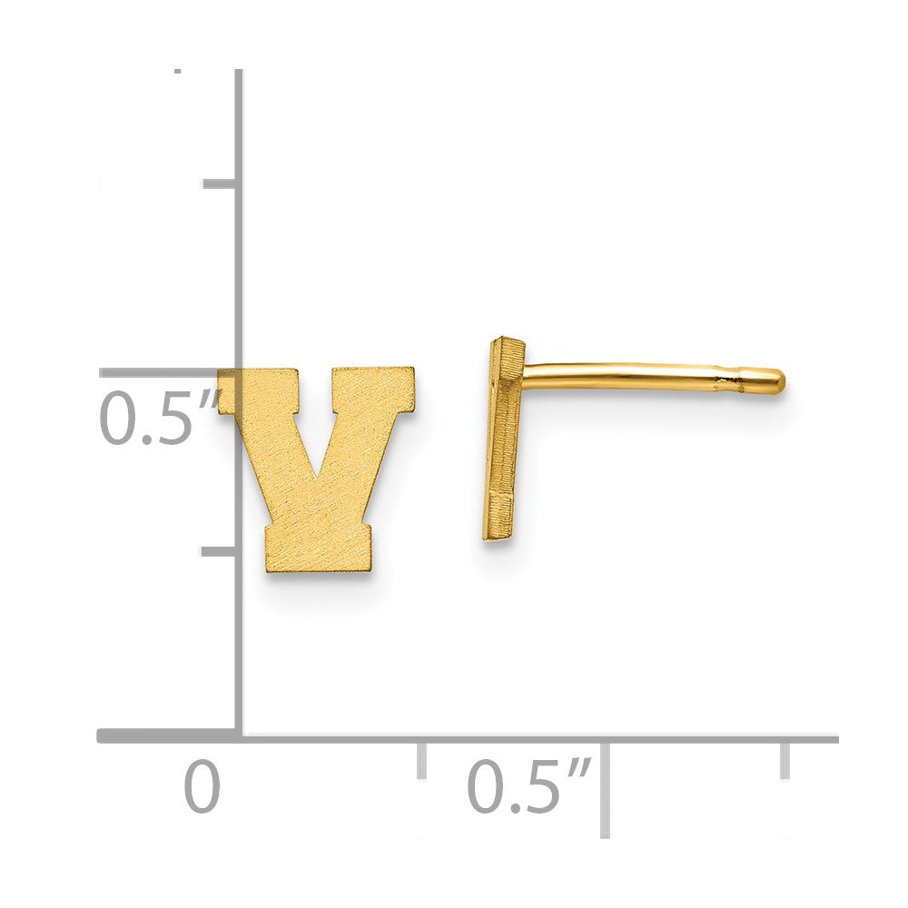14K Yellow Gold 14Ky Brushed Letter V Initial Post Earrings