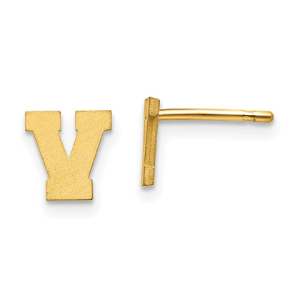 Gold Plated Sterling Silver Brushed Letter V Initial Post Earrings
