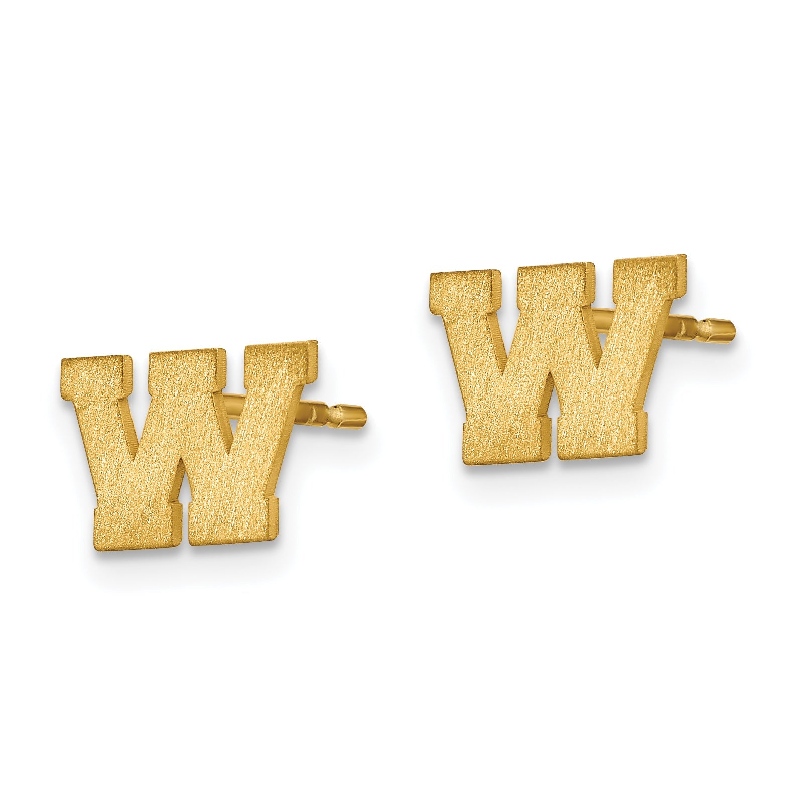 14K Yellow Gold 14Ky Brushed Letter W Initial Post Earrings