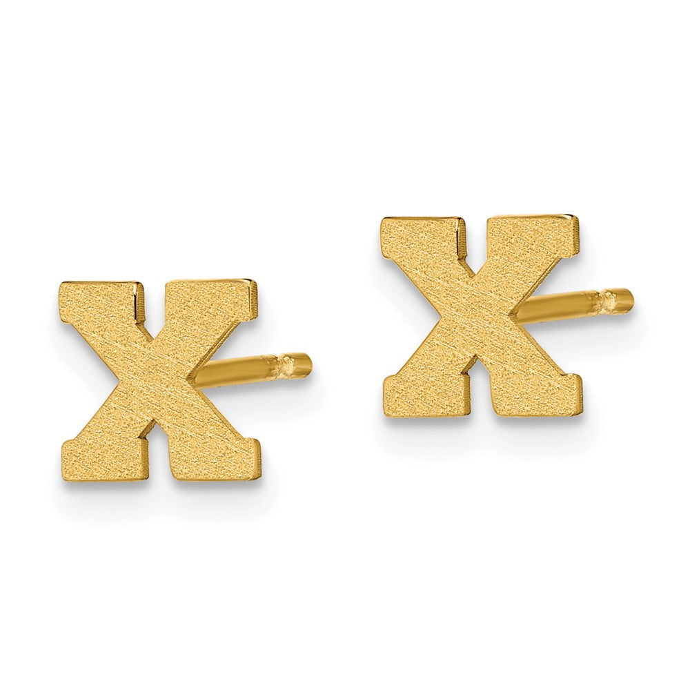 Gold Plated Sterling Silver Brushed Letter X Initial Post Earrings