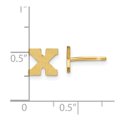 Gold Plated Sterling Silver Brushed Letter X Initial Post Earrings