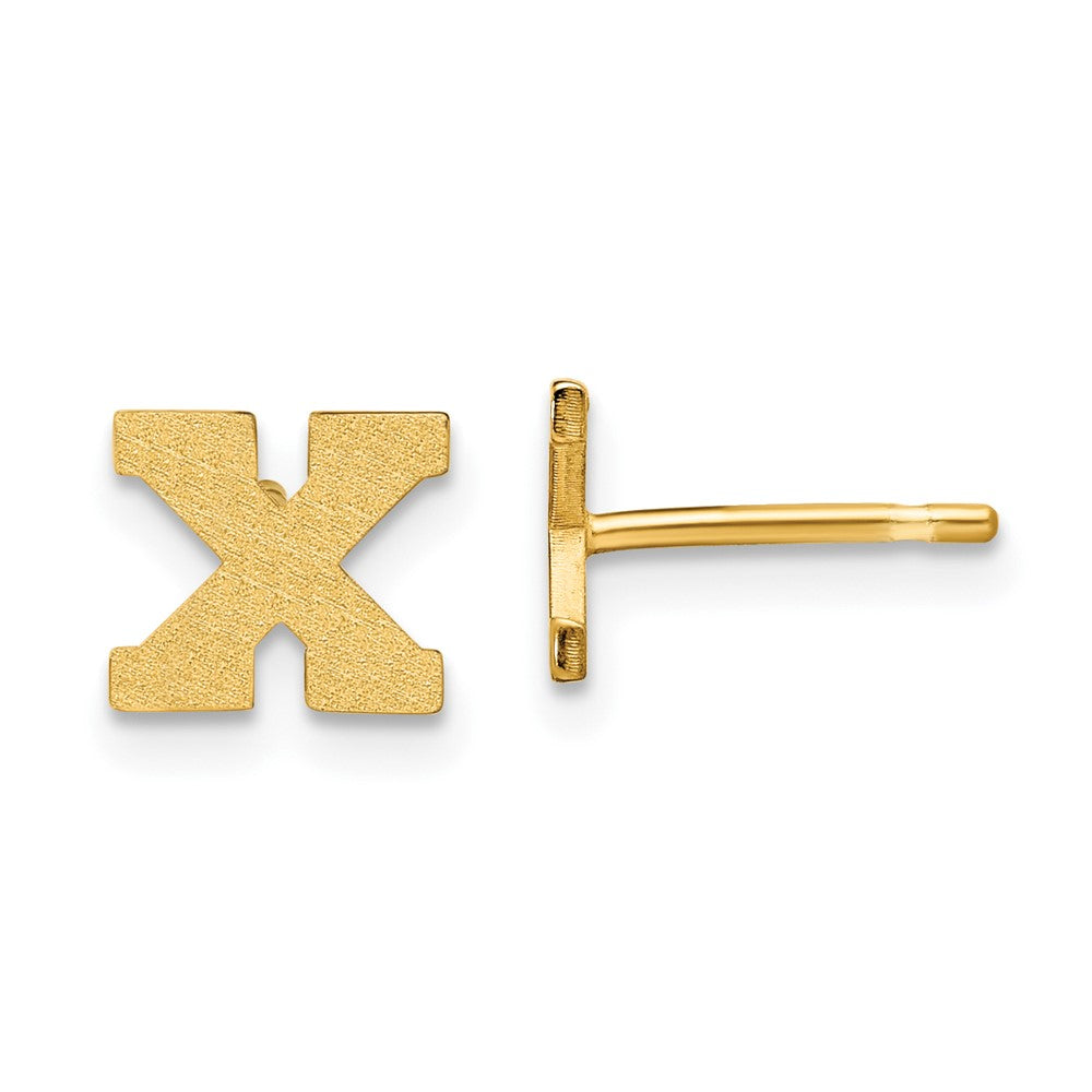 Gold Plated Sterling Silver Brushed Letter X Initial Post Earrings