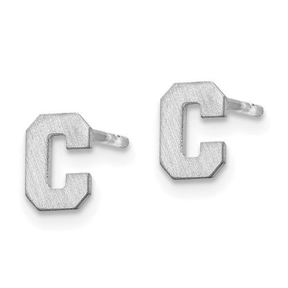 Sterling Silver Rhodium Plated Brushed Letter C Initial Post Earrings