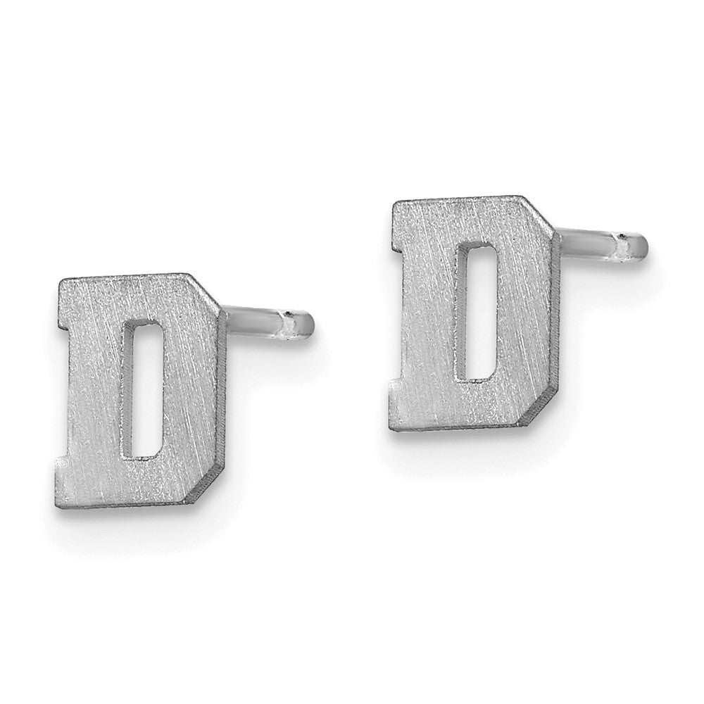 Sterling Silver Rhodium Plated Brushed Letter D Initial Post Earrings