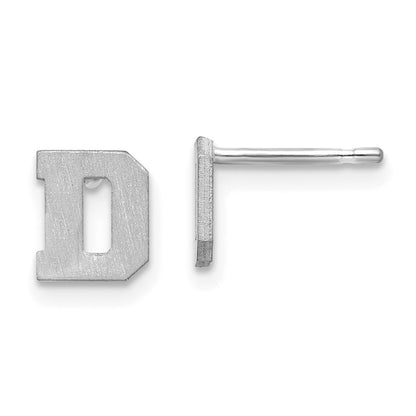 Sterling Silver Rhodium Plated Brushed Letter D Initial Post Earrings