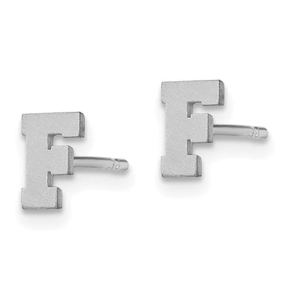 Sterling Silver Rhodium Plated Brushed Letter F Initial Post Earrings