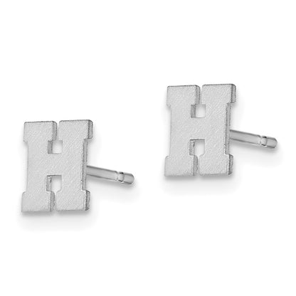 Sterling Silver Rhodium Plated Brushed Letter H Initial Post Earrings