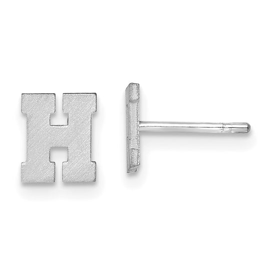 14K White Gold 14Kw Brushed Letter H Initial Post Earrings