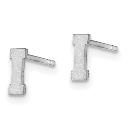 14K White Gold 14Kw Brushed Letter I Initial Post Earrings