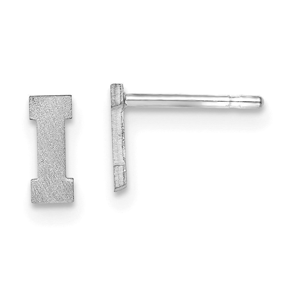 14K White Gold 14Kw Brushed Letter I Initial Post Earrings