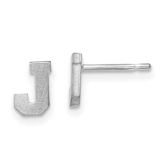 14K White Gold 14Kw Brushed Letter J Initial Post Earrings