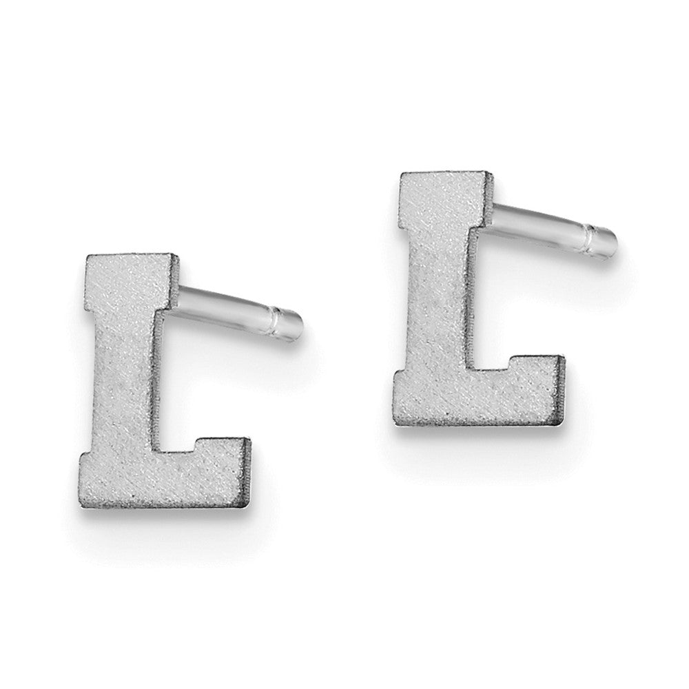 14K White Gold 14Kw Brushed Letter L Initial Post Earrings