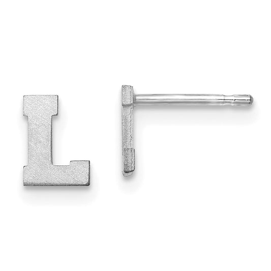14K White Gold 14Kw Brushed Letter L Initial Post Earrings