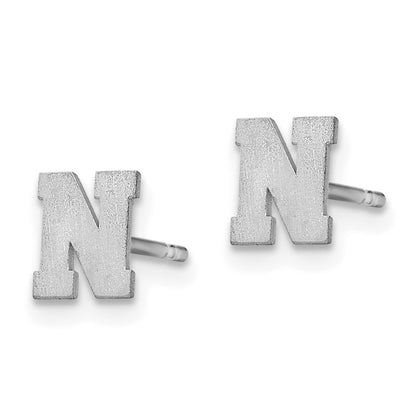 14K White Gold 14Kw Brushed Letter N Initial Post Earrings