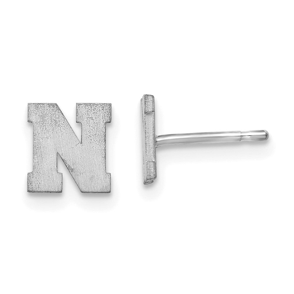 14K White Gold 14Kw Brushed Letter N Initial Post Earrings