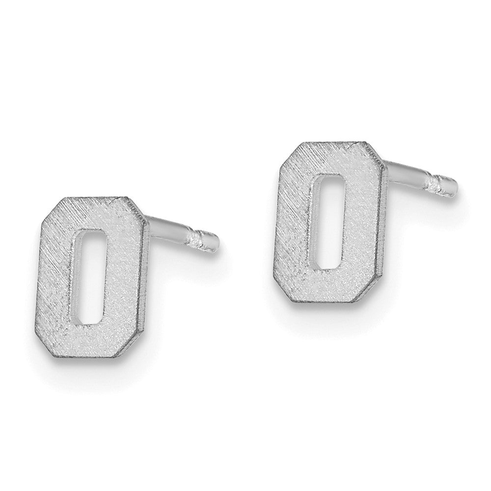 Sterling Silver Rhodium Plated Brushed Letter O Initial Post Earrings