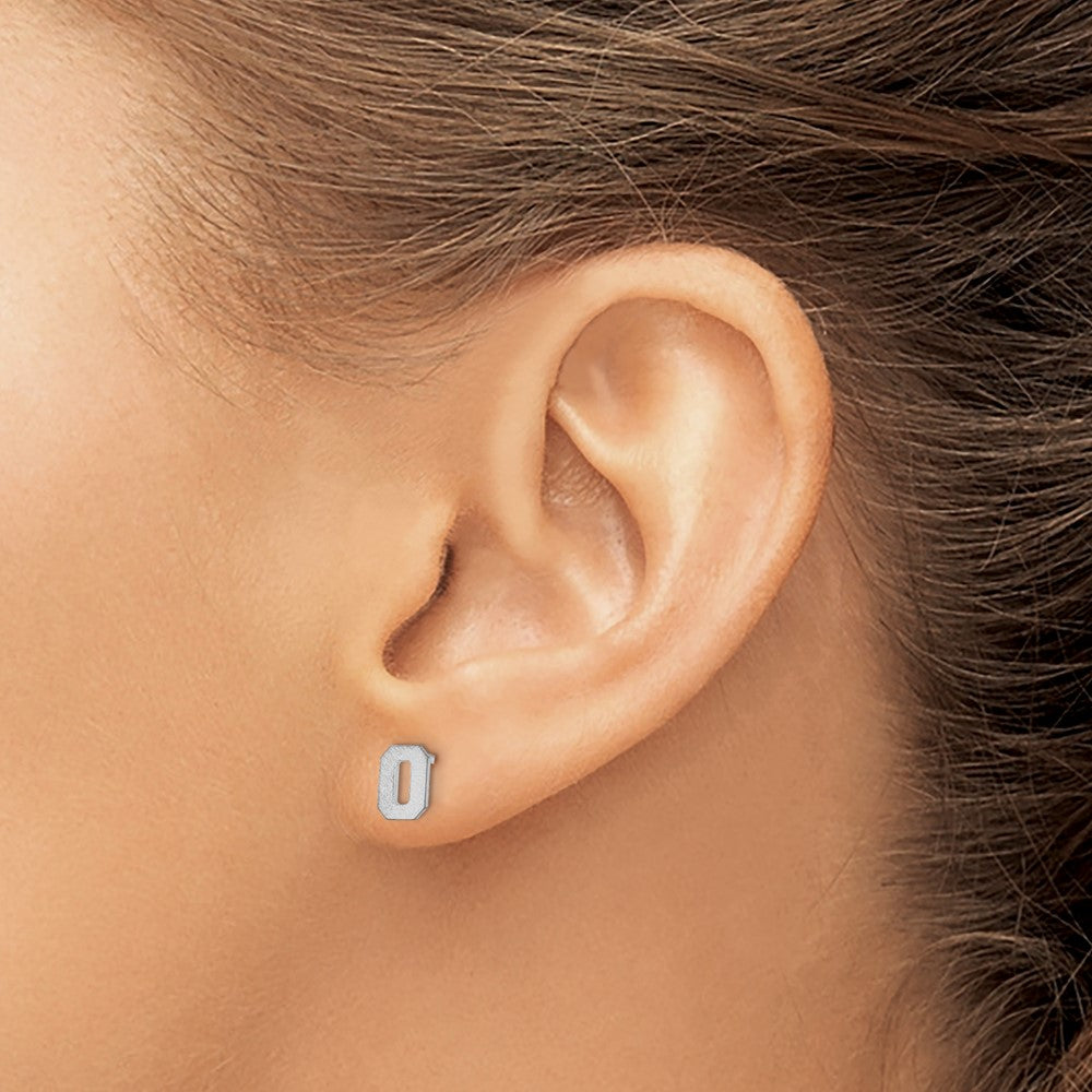 Sterling Silver Rhodium Plated Brushed Letter O Initial Post Earrings