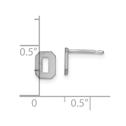 Sterling Silver Rhodium Plated Brushed Letter O Initial Post Earrings
