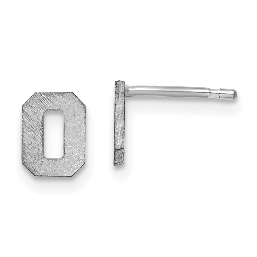 Sterling Silver Rhodium Plated Brushed Letter O Initial Post Earrings