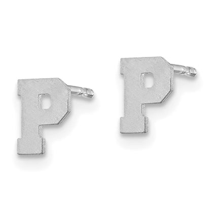 14K White Gold 14Kw Brushed Letter P Initial Post Earrings