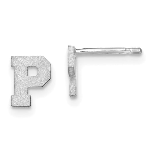 14K White Gold 14Kw Brushed Letter P Initial Post Earrings