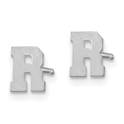 14K White Gold 14Kw Brushed Letter R Initial Post Earrings