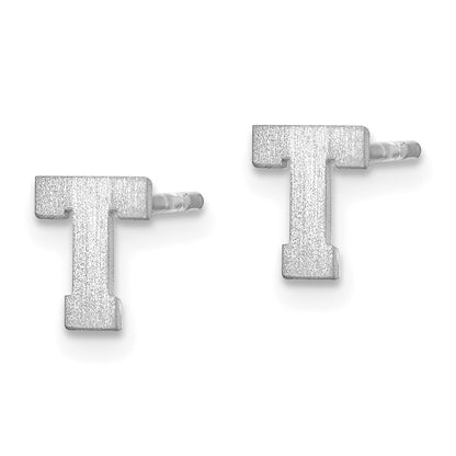 14K White Gold 14Kw Brushed Letter T Initial Post Earrings