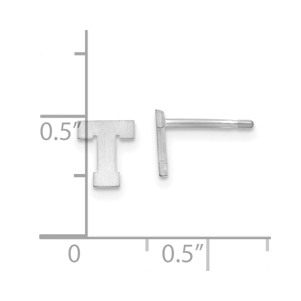 Sterling Silver Rhodium Plated Brushed Letter T Initial Post Earrings