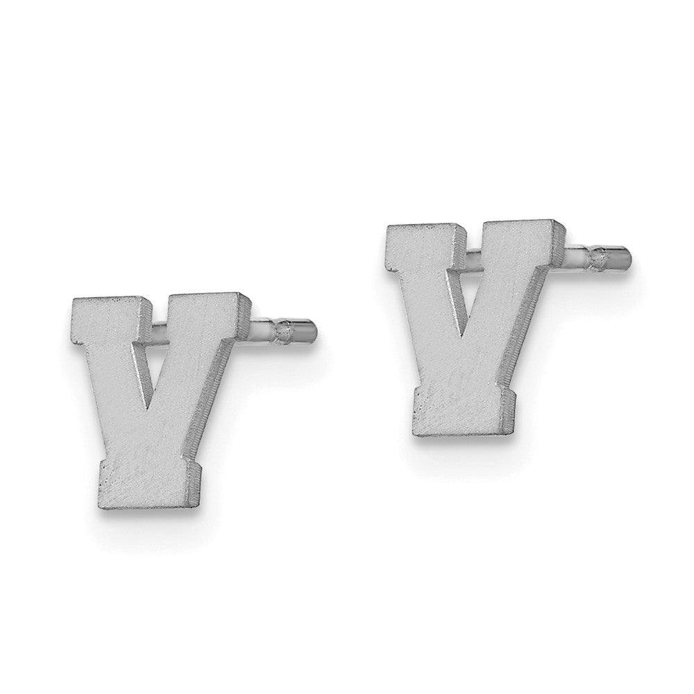 14K White Gold 14Kw Brushed Letter V Initial Post Earrings