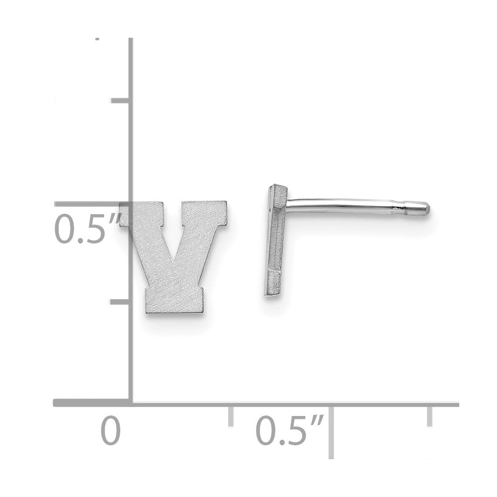 14K White Gold 14Kw Brushed Letter V Initial Post Earrings