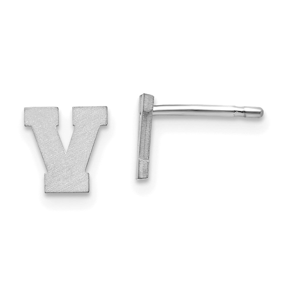 14K White Gold 14Kw Brushed Letter V Initial Post Earrings