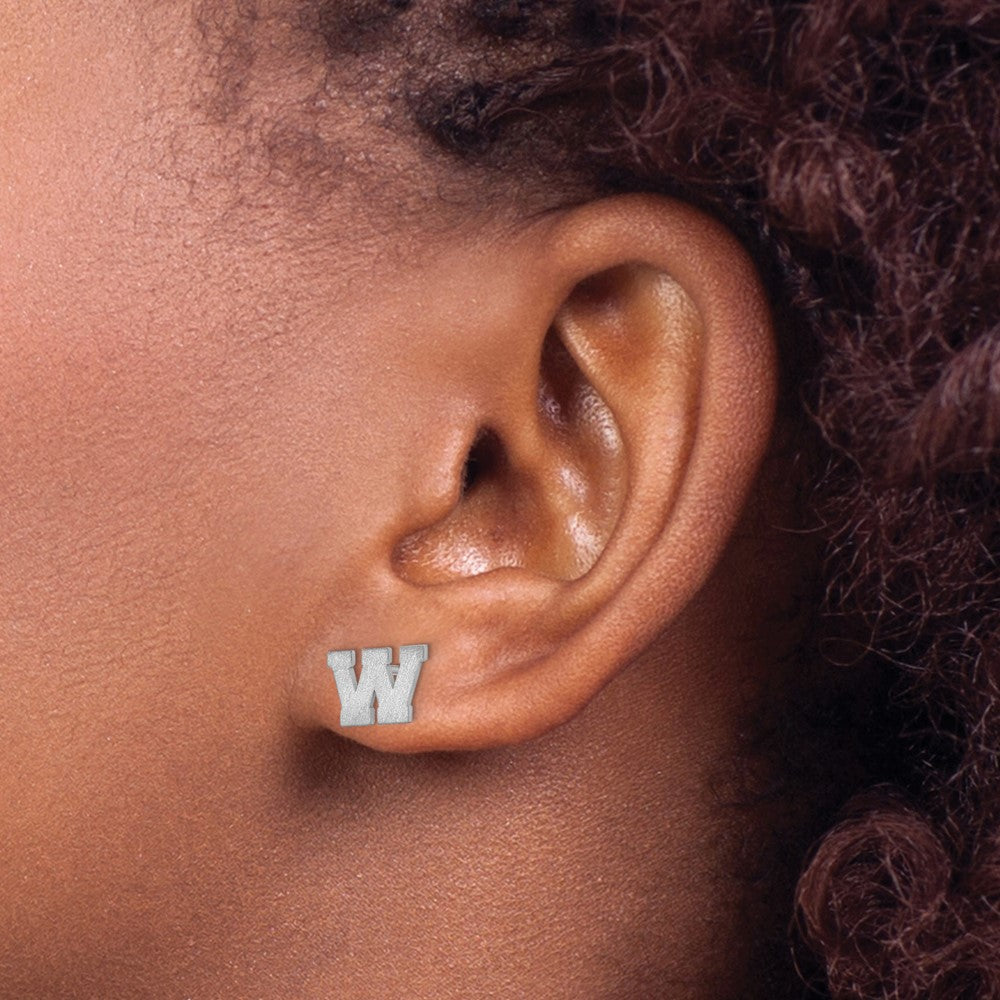 14K White Gold 14Kw Brushed Letter W Initial Post Earrings