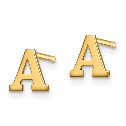 Gold Plated Sterling Silver Letter A Initial Post Earrings